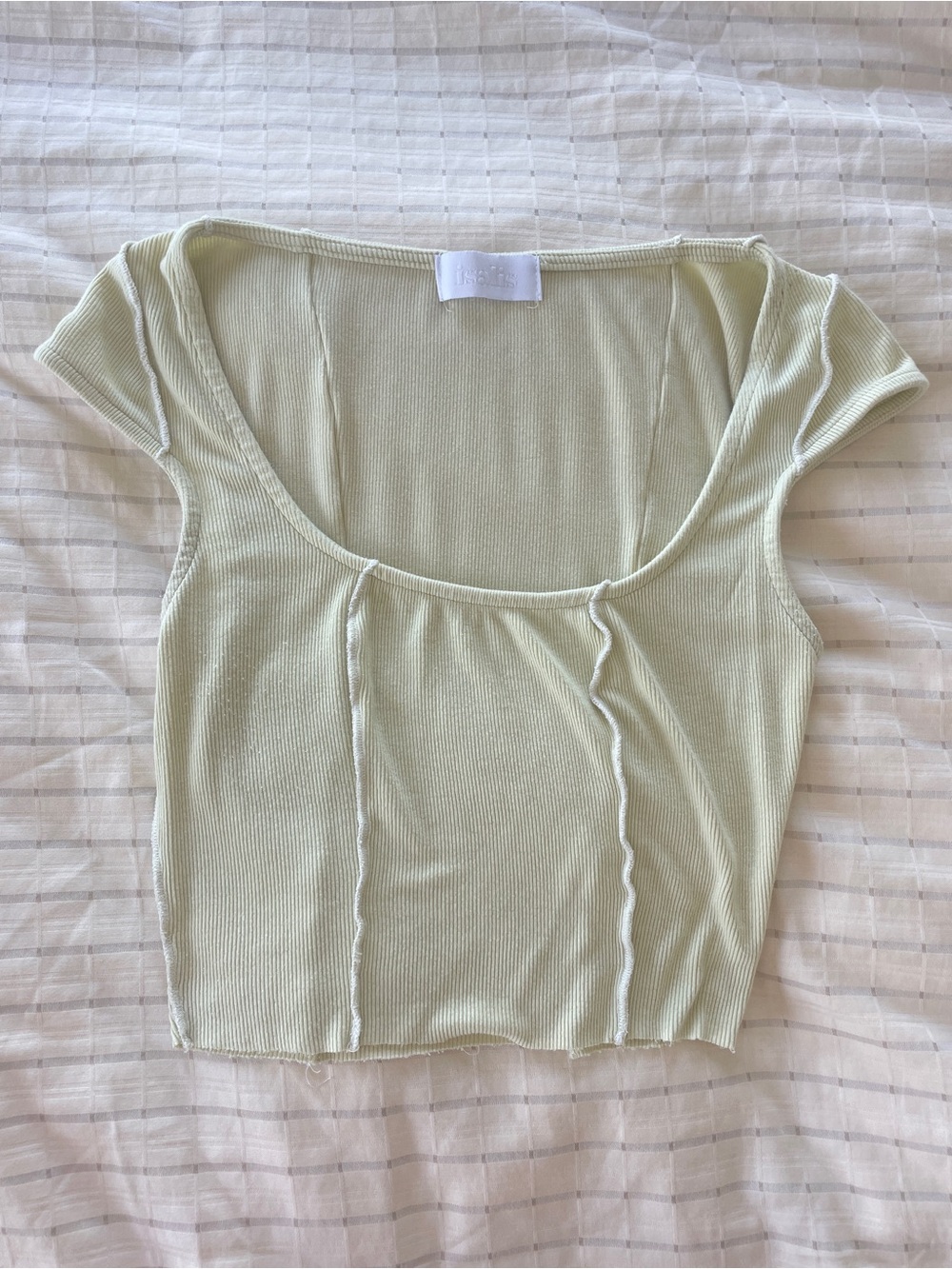 Isalis Ribbed Crop Top With Cap Sleeves & Reverse Sitching